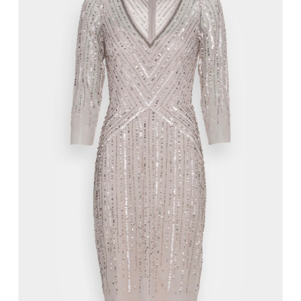 Adrianna papell women dress beaded cocktail ,3/4 sleeve,knee length size 2